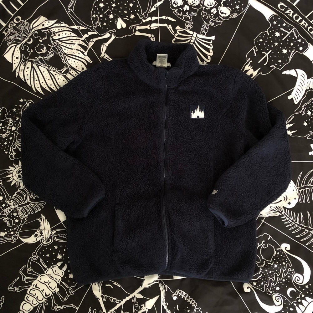 disneyland resort navy sherpa zip fleece teddy jacket size xl